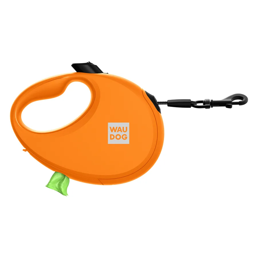 Повідець-рулетка WAUDOG R-leash M 5м світловідбивна стрічка пластик помаранчевий