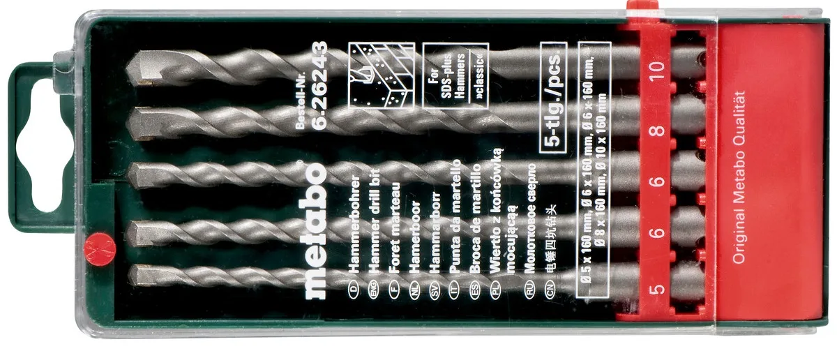 Набір бурів Metabo SDS-plus 5 шт 5 6 8 10 мм твердосплавні