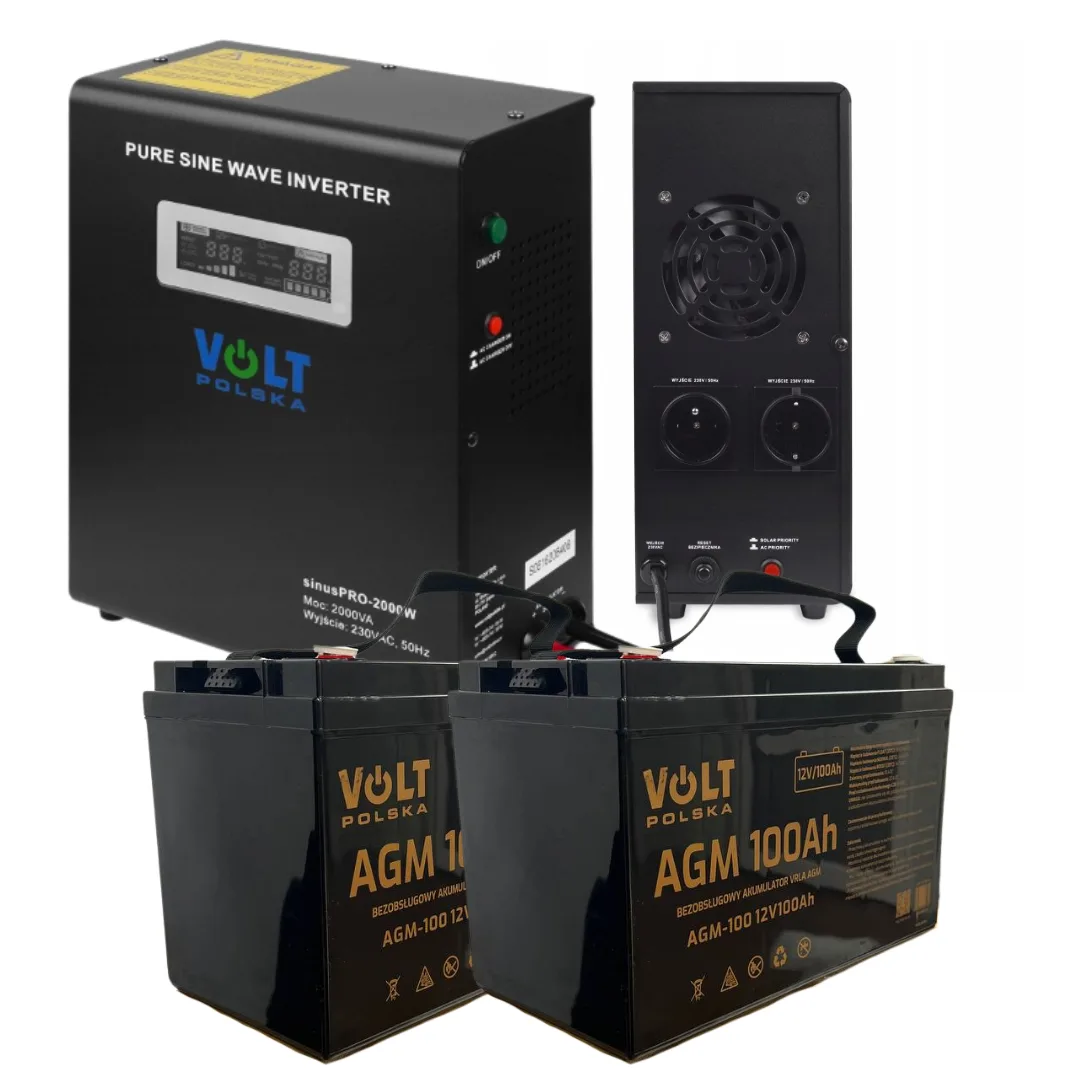 Інвертор Volt Polska 2000W 1400W плюс 2 акумулятори VOLT VRLA 100Ah 12V