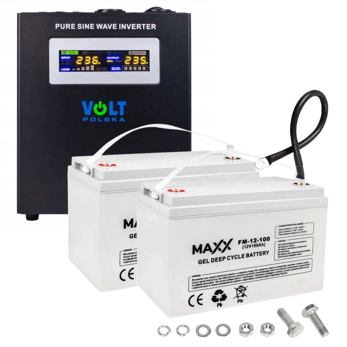 Інвертор Volt Polska 2000W 1400W плюс 2 акумулятори VOLT VRLA 100Ah 12V