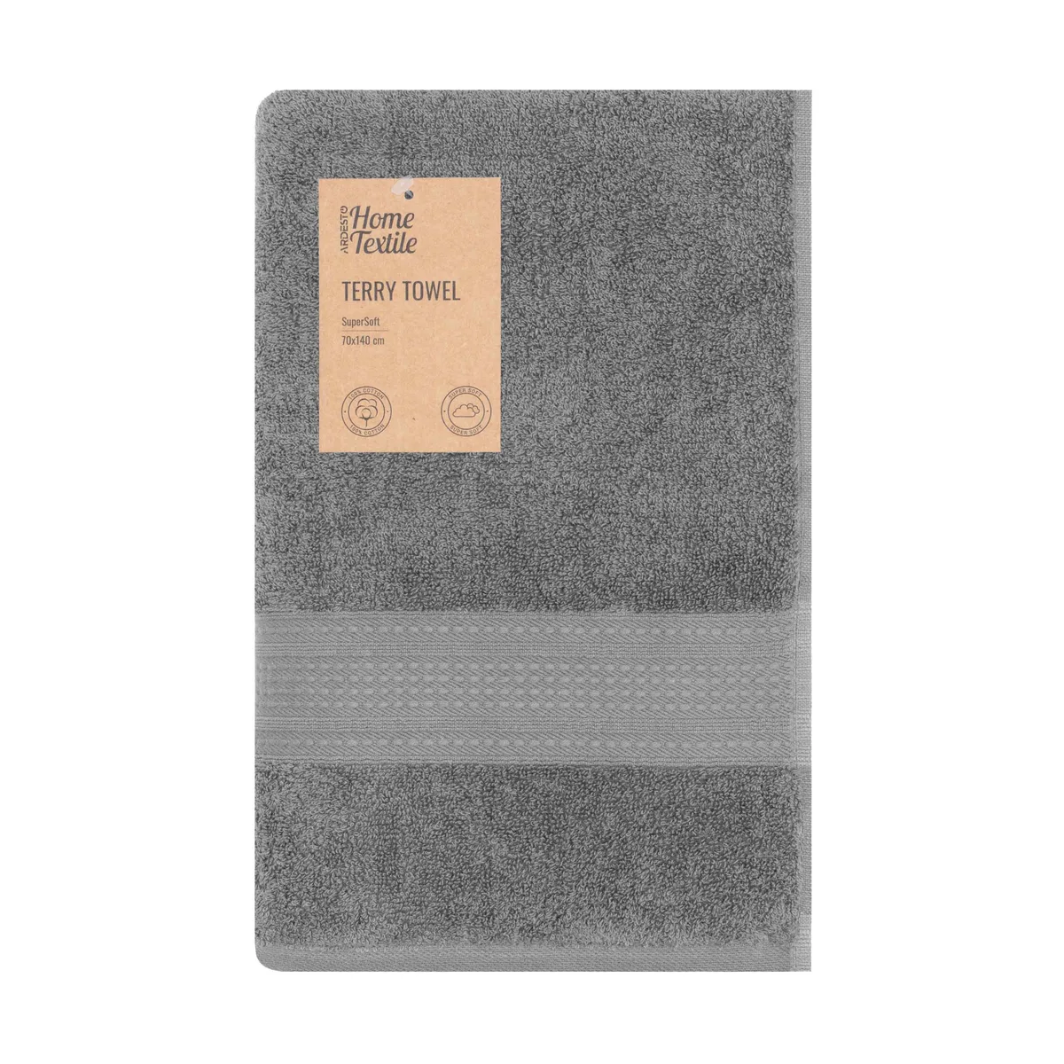 Махровий рушник ARDESTO UltraSoft 70х140 см, 100% бавовна, сірий.