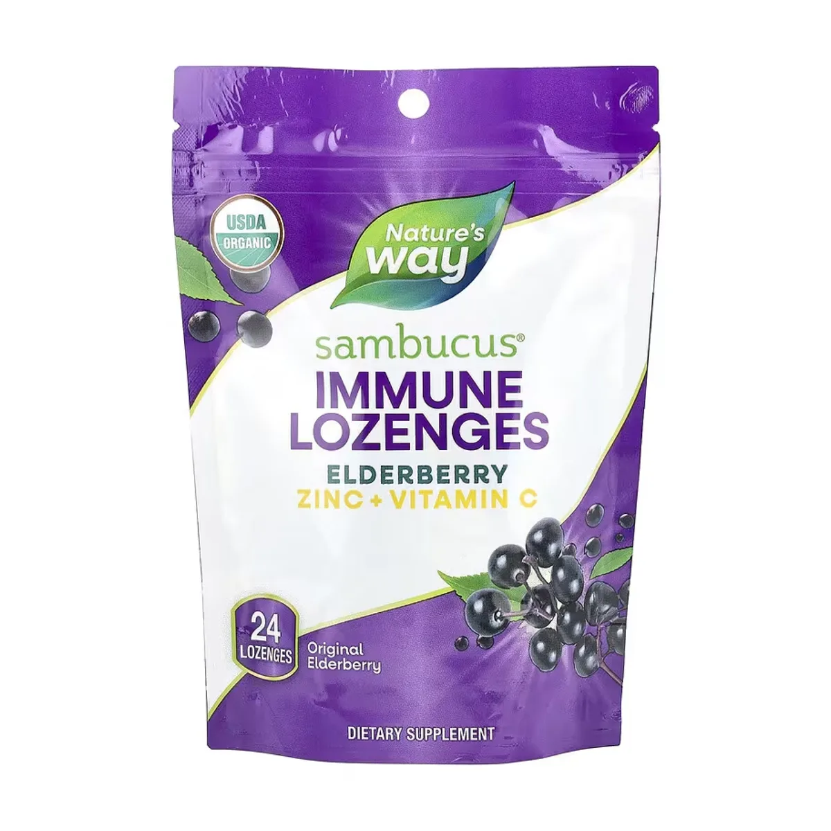 Sambucus Organic Zinc Lozenges 24 шт Черная бузина с витамином C и цинком