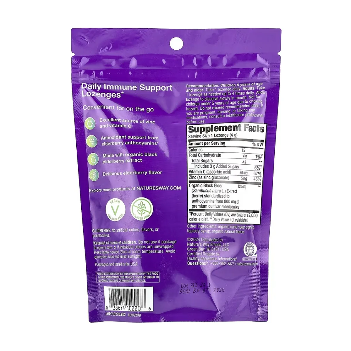 Sambucus Organic Zinc Lozenges 24 шт Черная бузина с витамином C и цинком