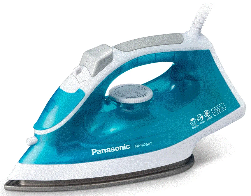Праска PANASONIC, 1550Вт, 210мл, безперервна подача пари - 15г, керамічна підошва, блакитного кольору.