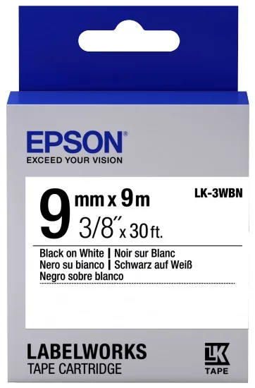 Картридж зі стрічкою Epson LK3WBN принтерів LW-300/LW-400/LW-400VP/LW-600P/LW-700/LW-Z710/LW-900P/LW-1000P/LW-Z5000BE Std Blk/Wht 9mm/9m