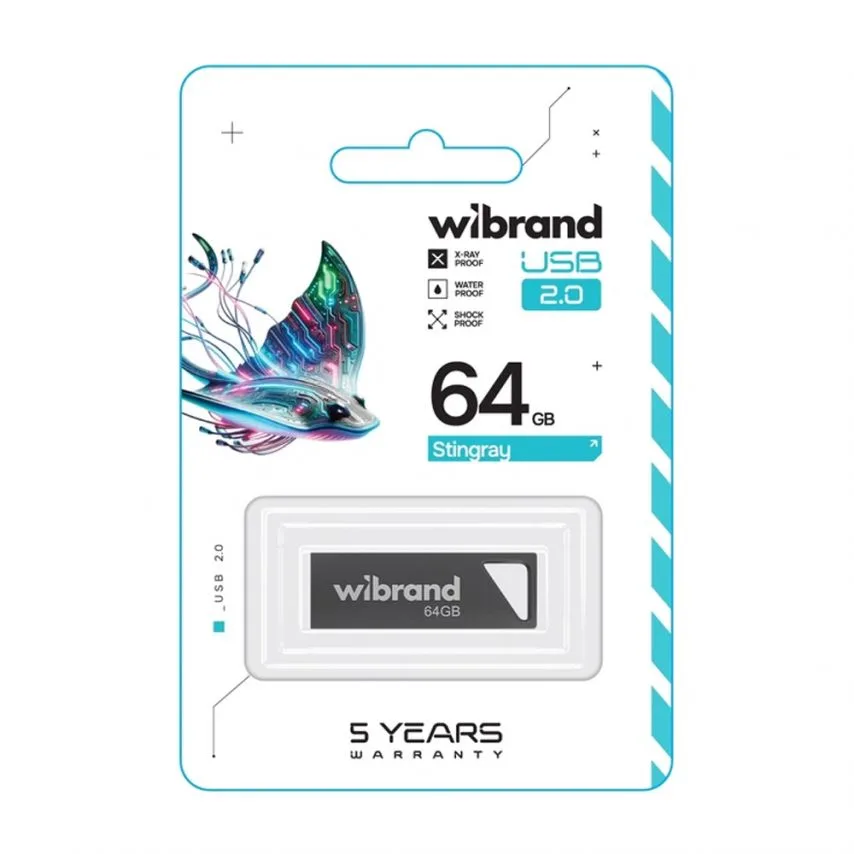 USB флешка Wibrand метал 64Гб сірий USB 2.0 моноблок