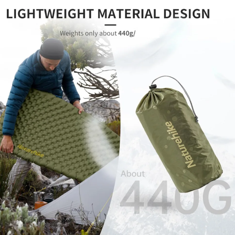 Матрац надувний туристичний Naturehike нейлон 183х58х7 см зелений