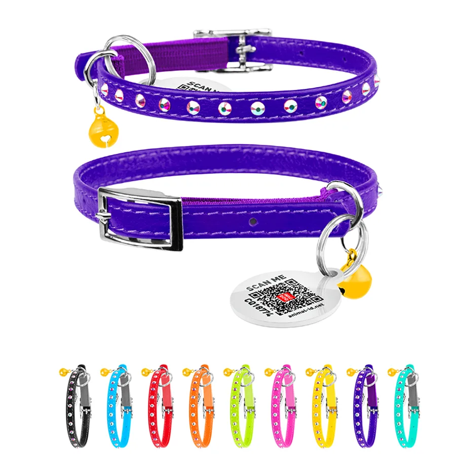 Нашийник WAUCAT Glamour 22-30 см шкіра фіолетовий 9 мм