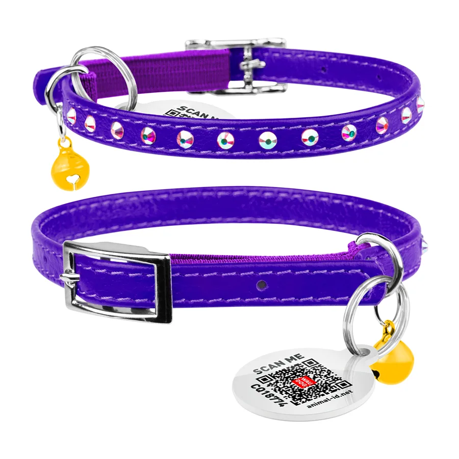 Нашийник WAUCAT Glamour 22-30 см шкіра фіолетовий 9 мм