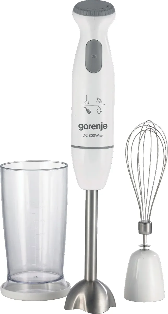 Занурювальний блендер Gorenje 800Вт, 3 в 1, 500 мл чаша, подрібнювач, білий.