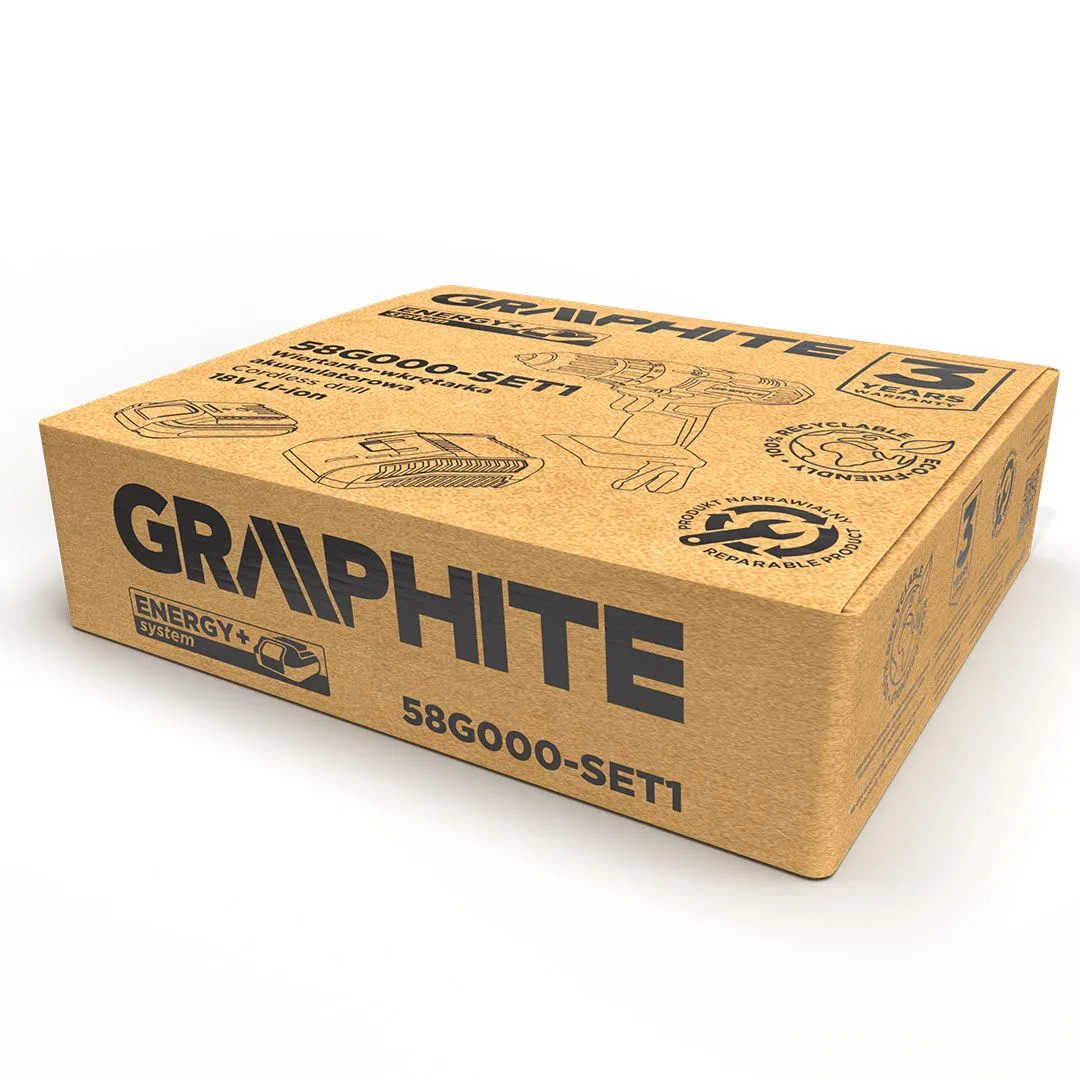 Аккумуляторная шуруповерт-дрель GRAPHITE Energy+ 18В, 1х2А·час, 44Нм, 0-350/0-1250 об/мин, вес 12 кг