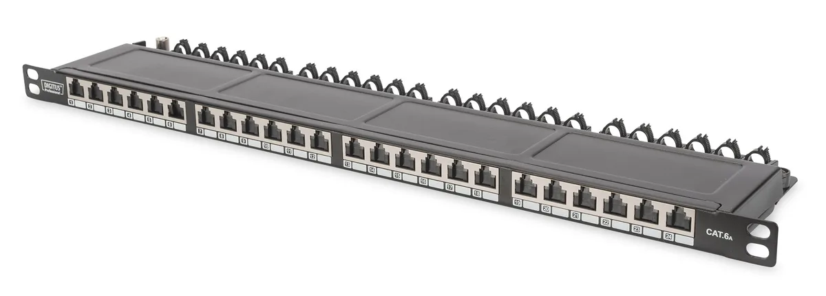Патч-панель DIGITUS CАТ 6А STP, 19", 0,5U, 24 порти, зібрана, чорна