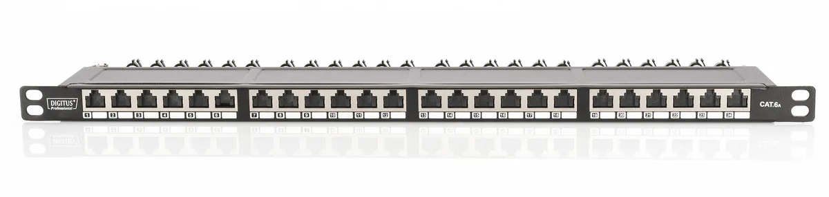 Патч-панель DIGITUS CАТ 6А STP, 19", 0,5U, 24 порти, зібрана, чорна