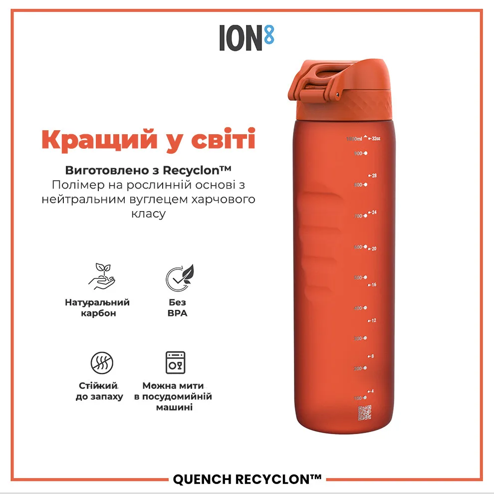 Пляшка для води ION8 харчовий пластик 1000 мл помаранчева