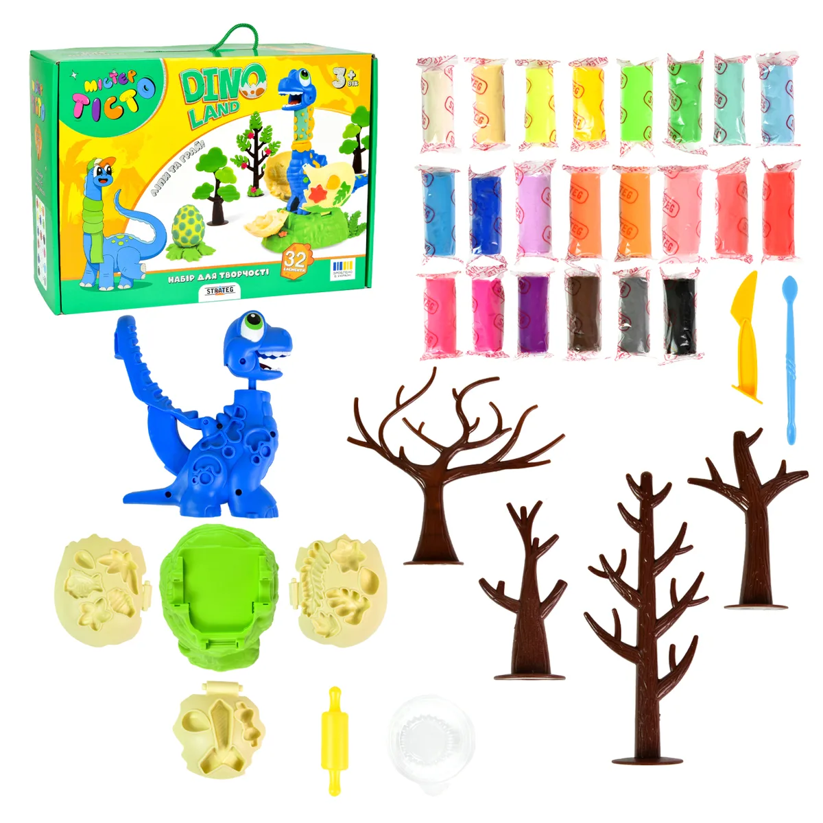 Набір для творчості Містер тісто Dino Land 22 шт. пластилін 31,6х22,8х11 см для дітей 3+