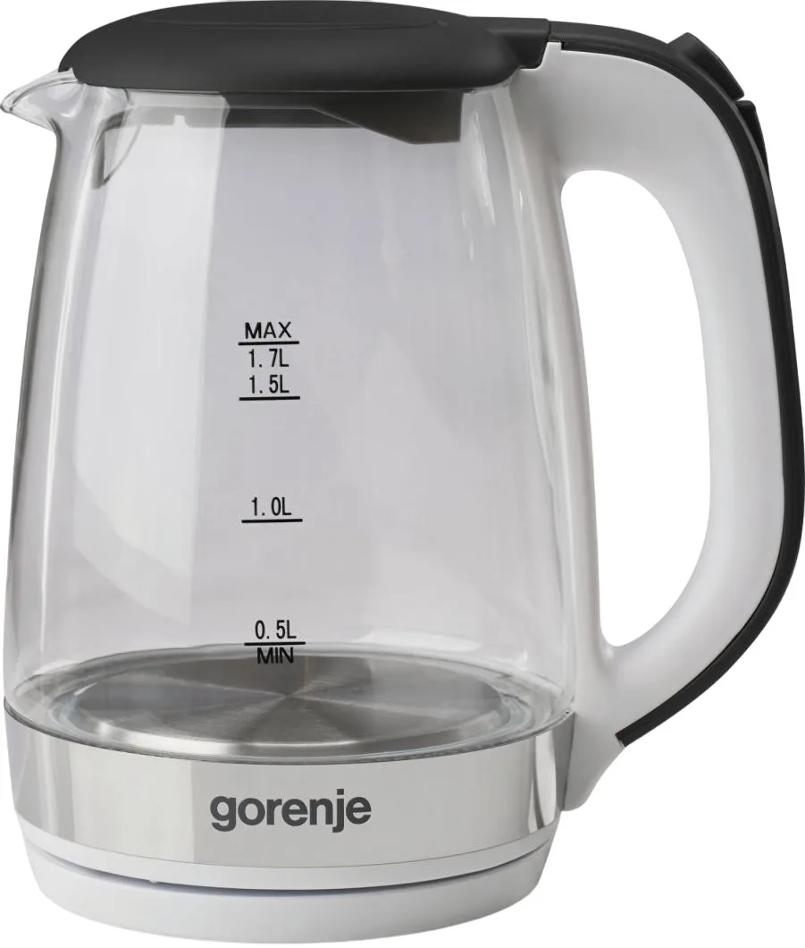 Электрический чайник Gorenje 17 л, 2200 Вт, контроль Strix, стеклянный, белый