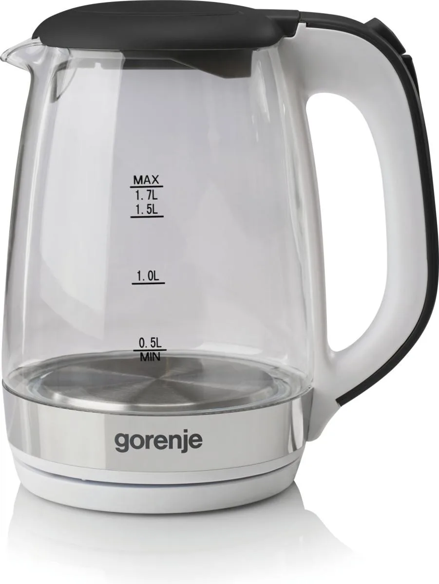 Электрический чайник Gorenje 17 л, 2200 Вт, контроль Strix, стеклянный, белый
