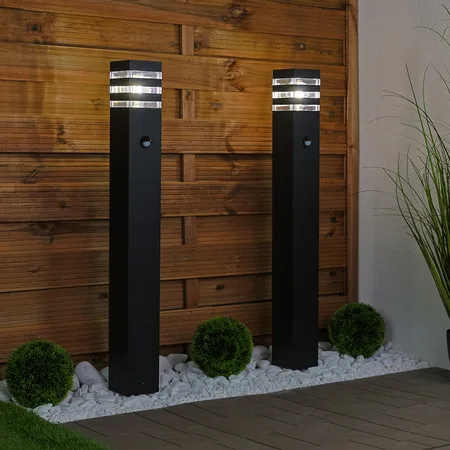 Садовий ліхтар LumiLED стовпчик 80 см чорний метал з датчиком руху