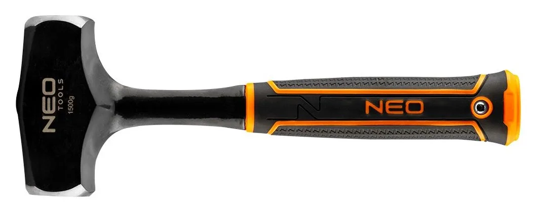 Молоток кувалда Neo Tools 1500г 28см з монолітної сталевої конструкції та двокомпонентним руків'ям.