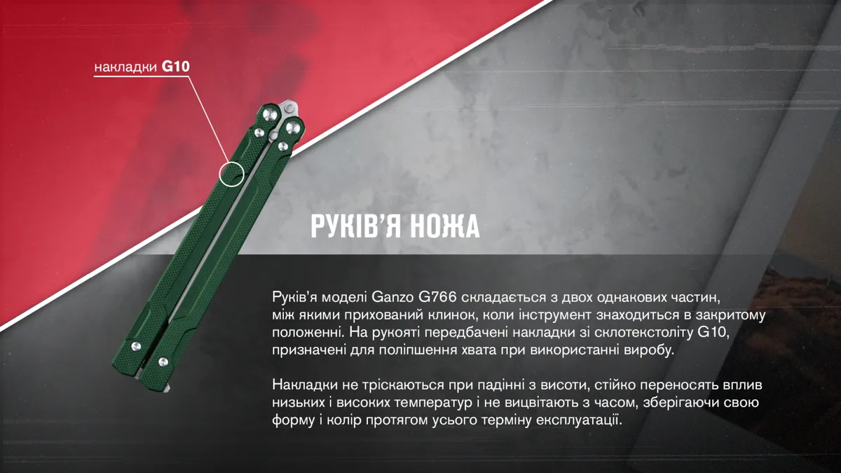 Ніж-метелик Ganzo 440С 203 мм Зелений