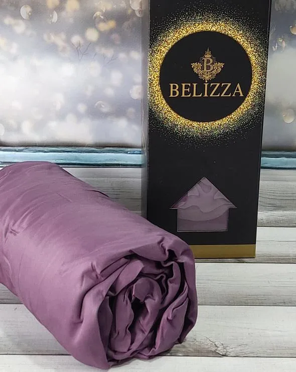 Сатинова простирадло на резинці Belizza 100% бавовна 160х200 см колір Mor 2 наволочки 50х70 см