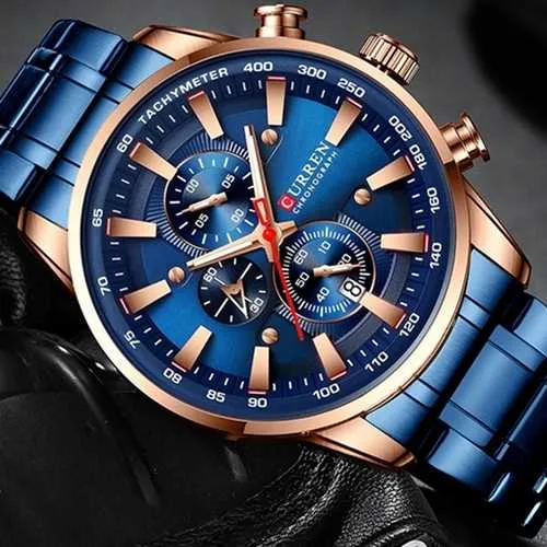 Часы Curren стальные 42 мм синие золотистые