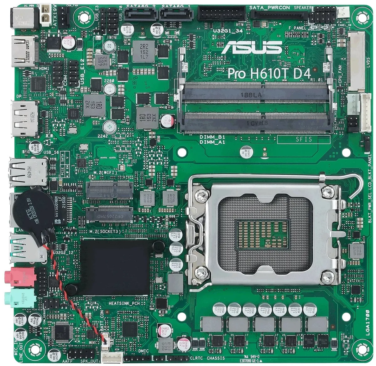 Материнська плата ASUS H610 mITX LGA1700 2xDDR4 HDMI DP LVDS