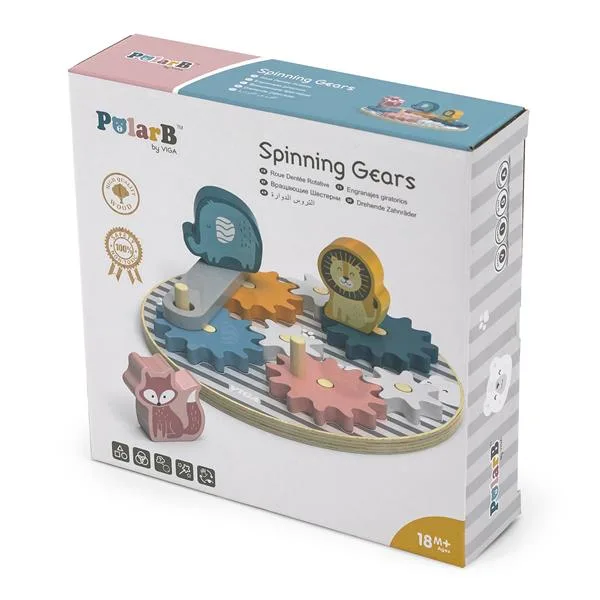 Деревянный игровой набор PolarB 19х19 см разноцветные шестеренки с животными