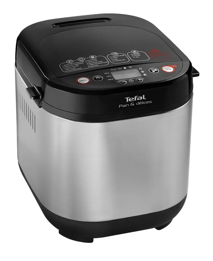 Хлібопічка Tefal PainEtDelice 720Вт, 1 програма, максимальна вага 1 кг, прямокутна форма, металевий корпус, чорного кольору.