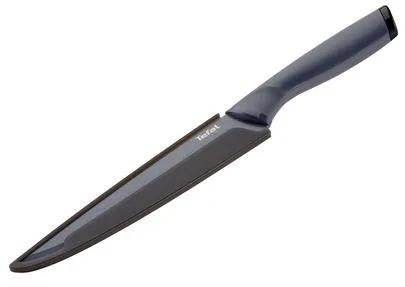 Кухарський ніж Tefal Fresh Kitchen з чохлом, 20 см, виготовлений з нержавіючої сталі та пластику, чорного кольору.