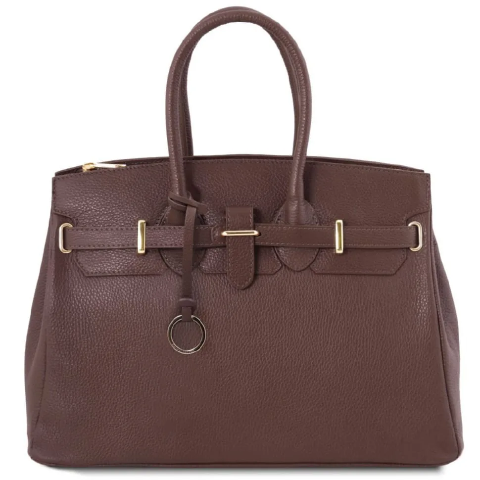 Кожаная сумка TL Bag женская Tuscany кофе с золотой фурнитурой стильная сумка для повседневного использования