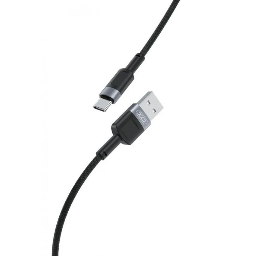 Кабель USB Type-C XO тканинний 1м 2.4A чорний Quick Charge