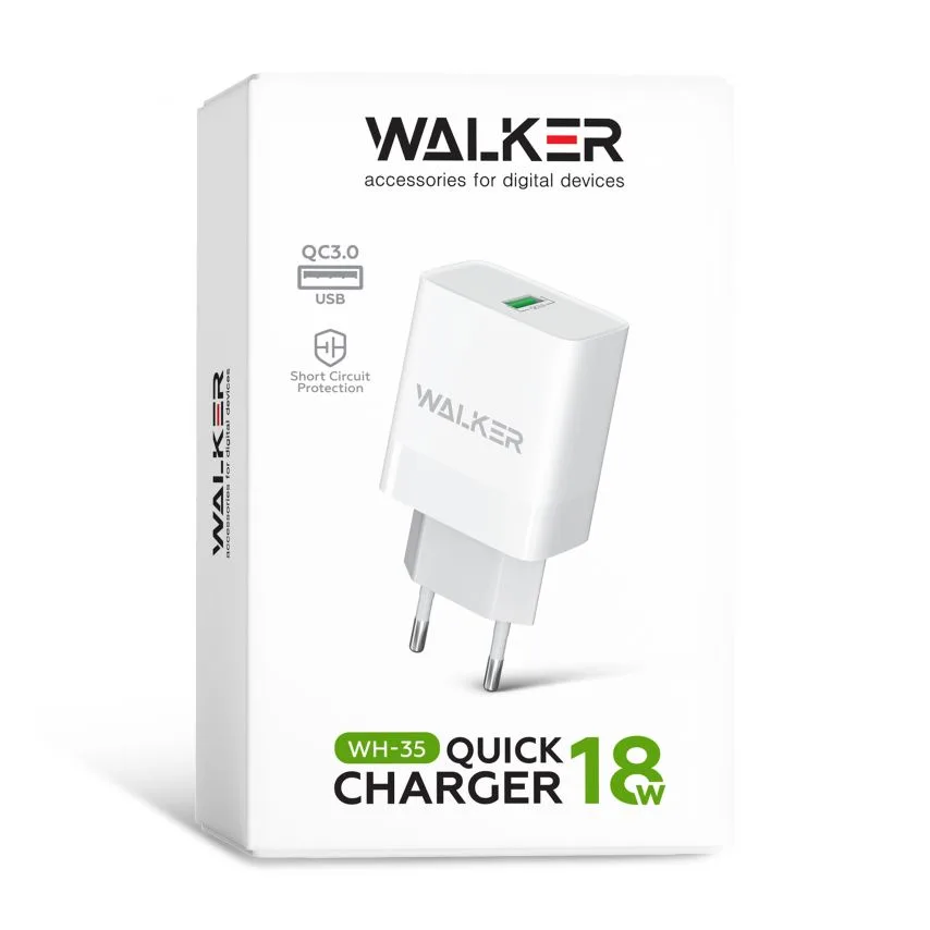 Сетевое зарядное устройство WALKER ABS 66х44х25 мм Белый 1USB QC3.0 18W