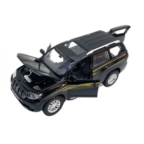 Металева інерційна машинка Автопром Toyota Land Cruiser Prado чорна 1:24 з відкриваючимися дверима та звуковими ефектами
