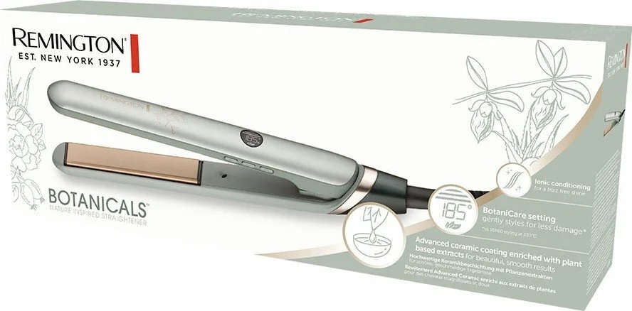 Випрямляч волосся Remington Botanicals, потужність понад 300 Вт, 10 температурних режимів від 150 до 230°C, з дисплеєм, керамічним