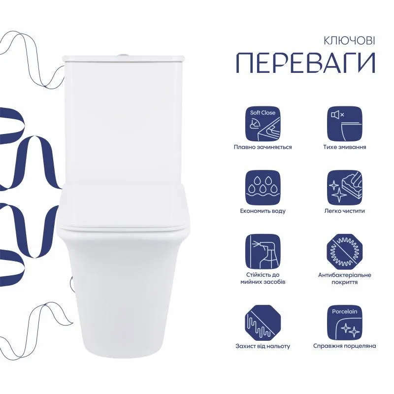 Унітаз-компакт Qtap Kalao безобідковий Soft-close кераміка 660х360х820 мм білий