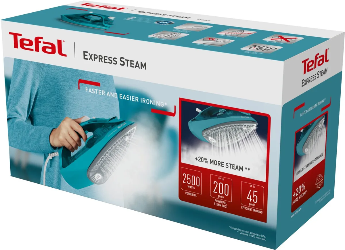 Паровий утюг Tefal Express Steam, 2500Вт, об'єм резервуара 270мл, паровий удар до 200г, постійна подача пари 45г, керамічна підошв