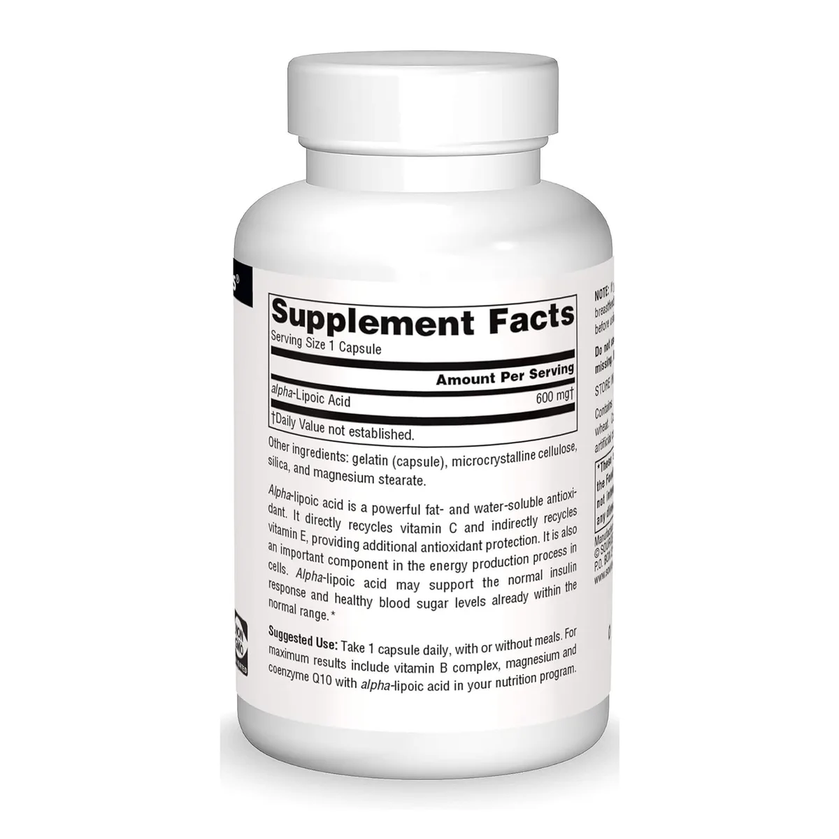Альфа-липоевая кислота Source Naturals 600 мг 30 капсул Жиро- и водорастворимый антиоксидант
