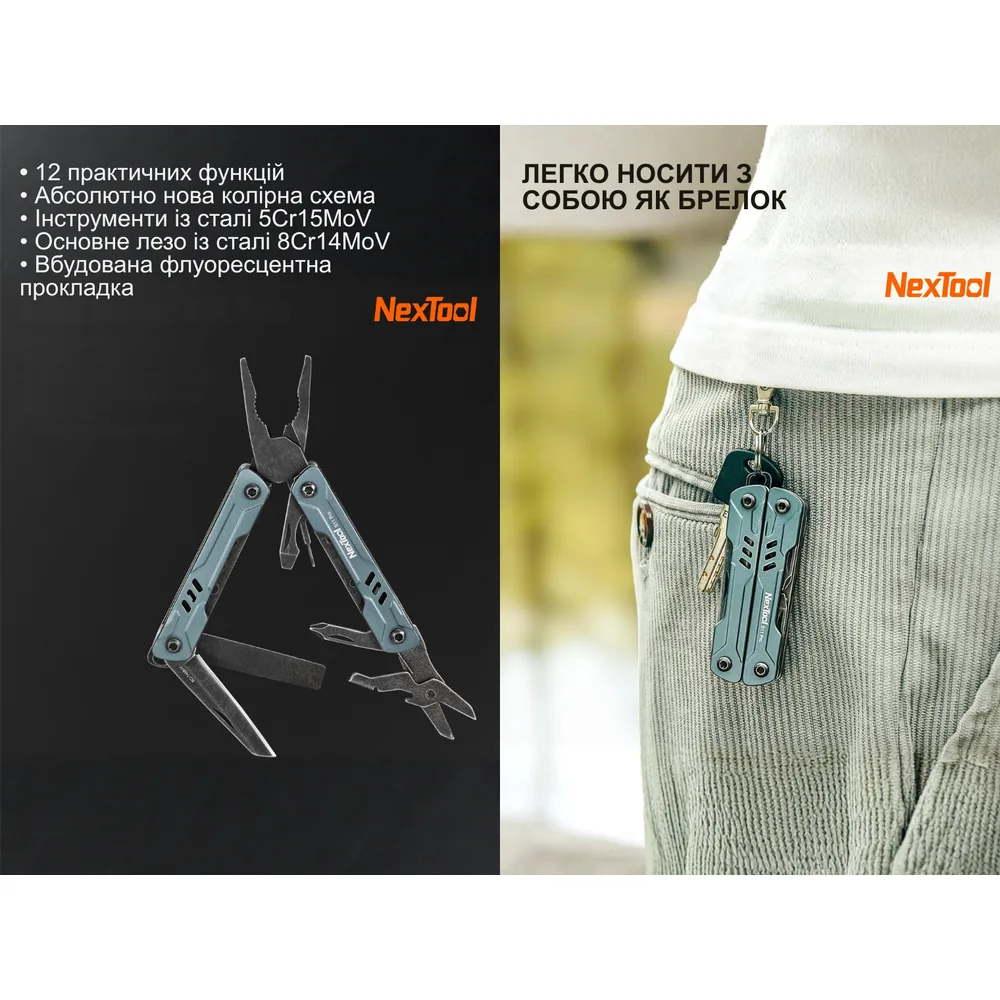 Мультитул NexTool нержавіюча сталь 103х25х15 мм чорний