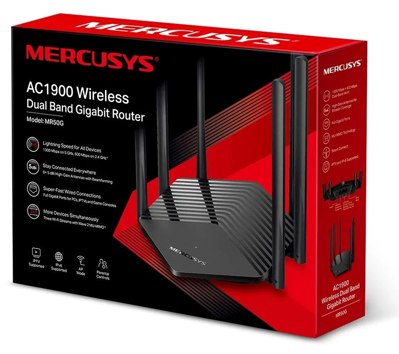 Бездротовий маршрутизатор Mercusys AC1900 2,4 ГГц 5 ГГц 6 антен чорний
