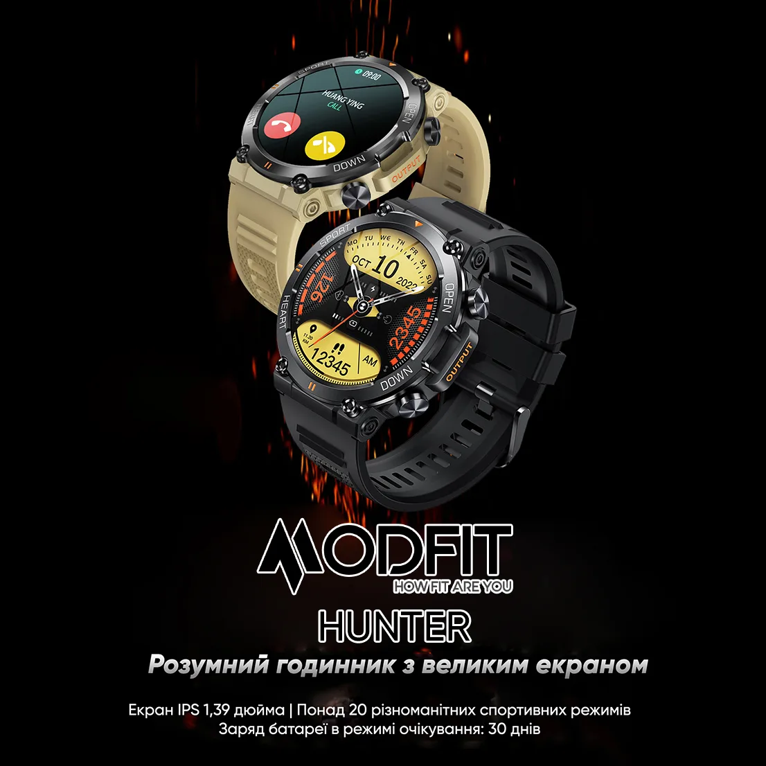 Розумні годинники Modfit Полімер Сталь 36 мм Чорні