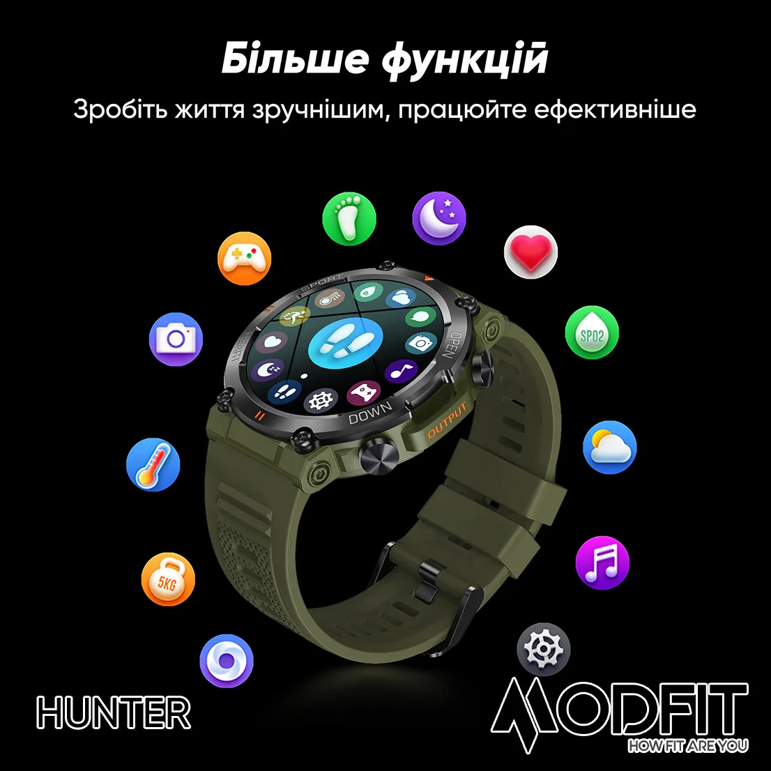 Розумні годинники Modfit Полімер Сталь 36 мм Чорні