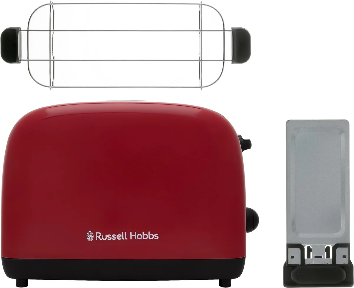 Тостер Russell Hobbs Colours Plus 1600Вт з функціями підігріву та розморожування, металевий, червоного кольору.
