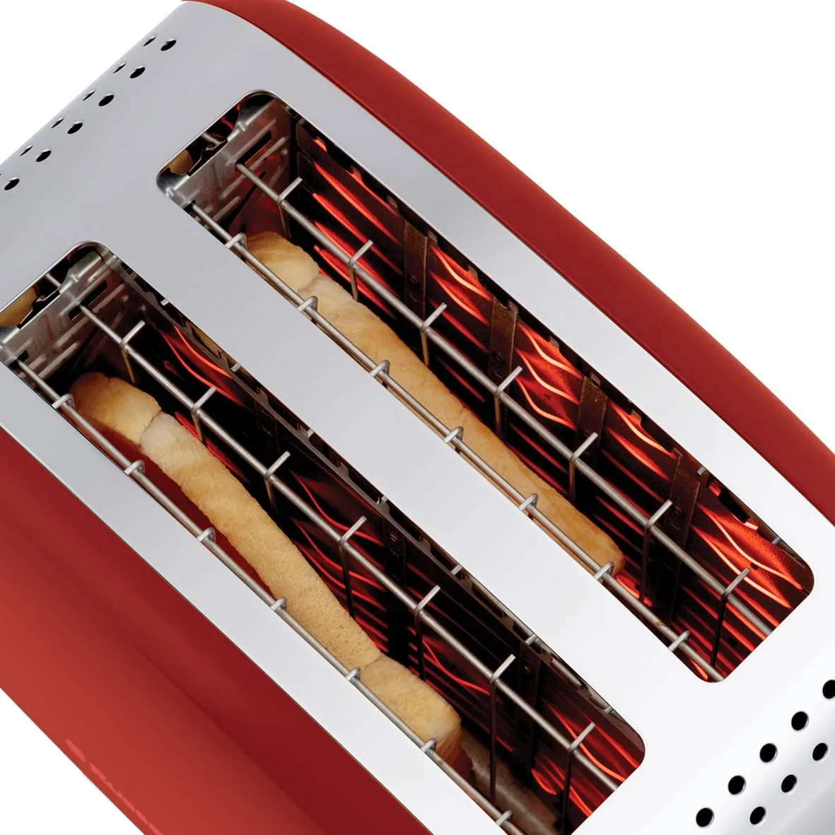Тостер Russell Hobbs Colours Plus 1600Вт з функціями підігріву та розморожування, металевий, червоного кольору.