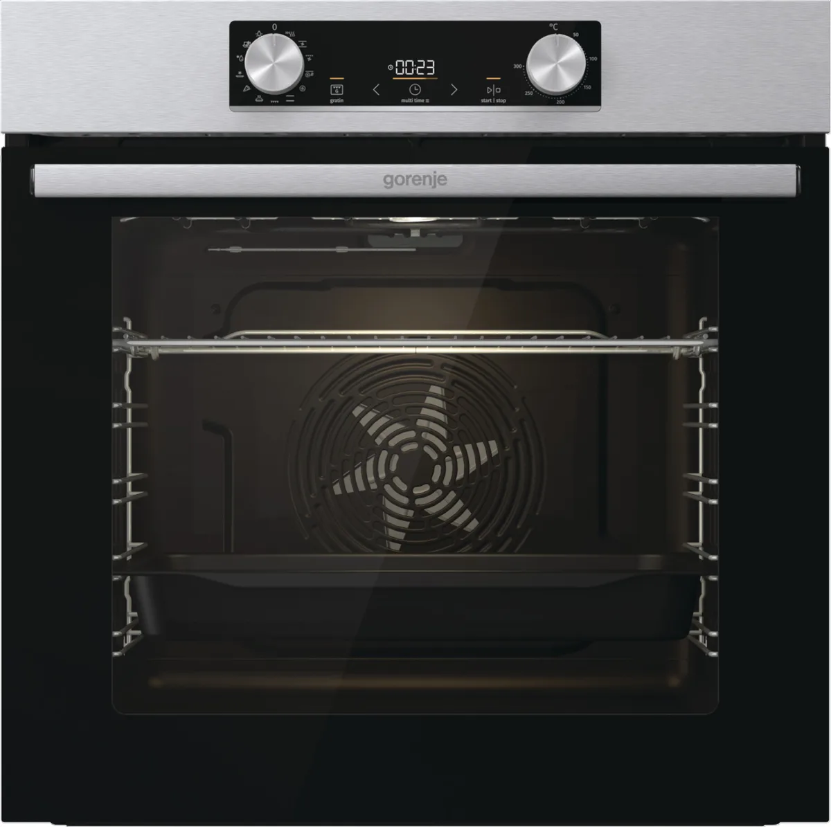 Електрична духова шафа Gorenje, 77 л, клас енергоефективності A+, з дисплеєм, нержавіюча сталь.