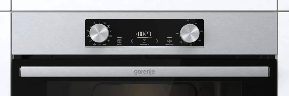 Електрична духова шафа Gorenje, 77 л, клас енергоефективності A+, з дисплеєм, нержавіюча сталь.