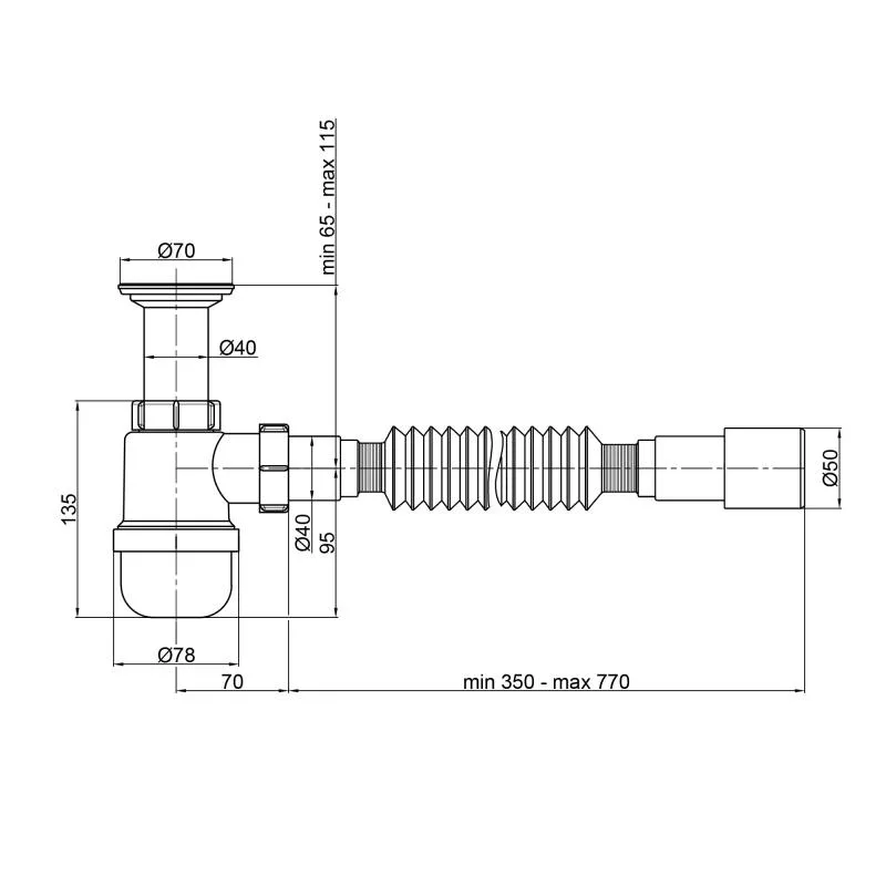 Сифон для раковини Lidz LU02 колбовий 285x80x480 мм пластик білий