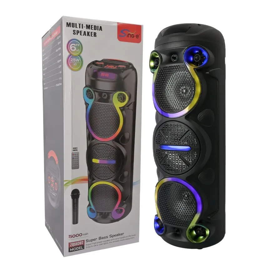 Портативна колонка Bluetooth 16W 3 динаміка пластик чорна 165 мм