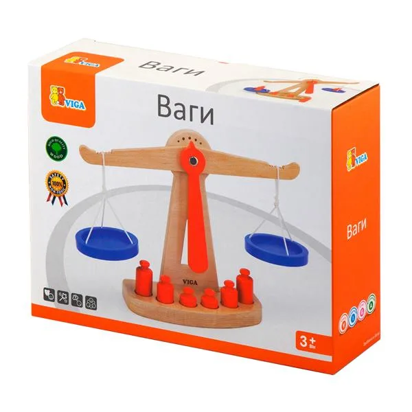 Деревянные весы Viga Toys 29х22х8 см с гирями для обучения детей