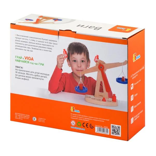 Деревянные весы Viga Toys 29х22х8 см с гирями для обучения детей